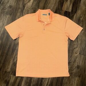 Cubavera Men's Polo Shirt Size M Orange Textured Striped Short Sleeve Logo Golf